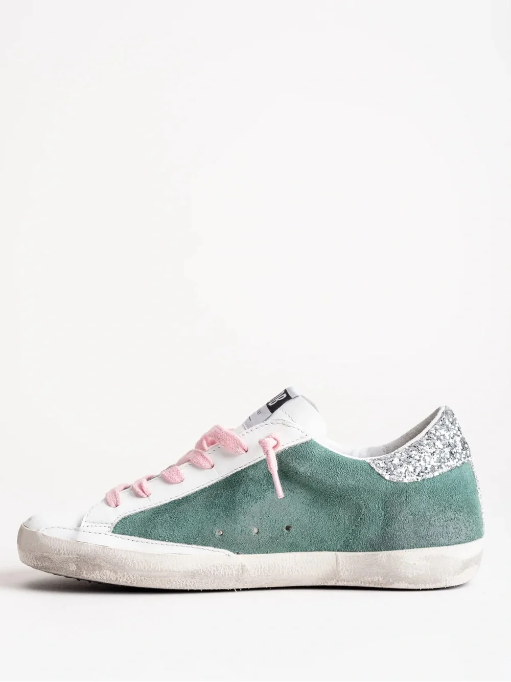 Golden Goose Green Suede Sneaker with Pink Star and Silver Heel - Picture 3 of 4